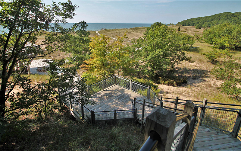 Rosy Mound boardwalk stairs overlooking stunning Lake Michigan view